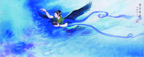 1505996933135382.jpg 2-1-10.《精卫填海》 当代帛画(45x113)cm-2000年.jpg