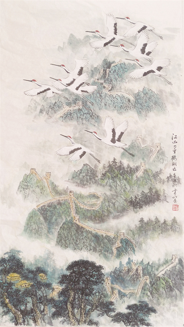 《江山万里鹤翔云》规格：180cmx97cm.JPG