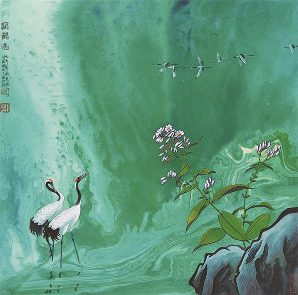 1660825098490213.jpg 溪鹤图当代帛画.jpg