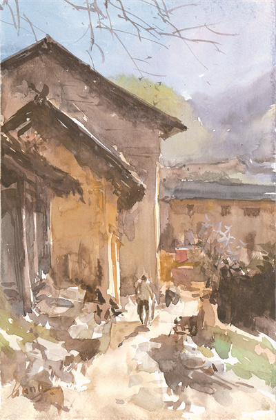 1712492065197535.jpg 山里人家 23.8cmx16cm 纸本水彩 2015年.jpg